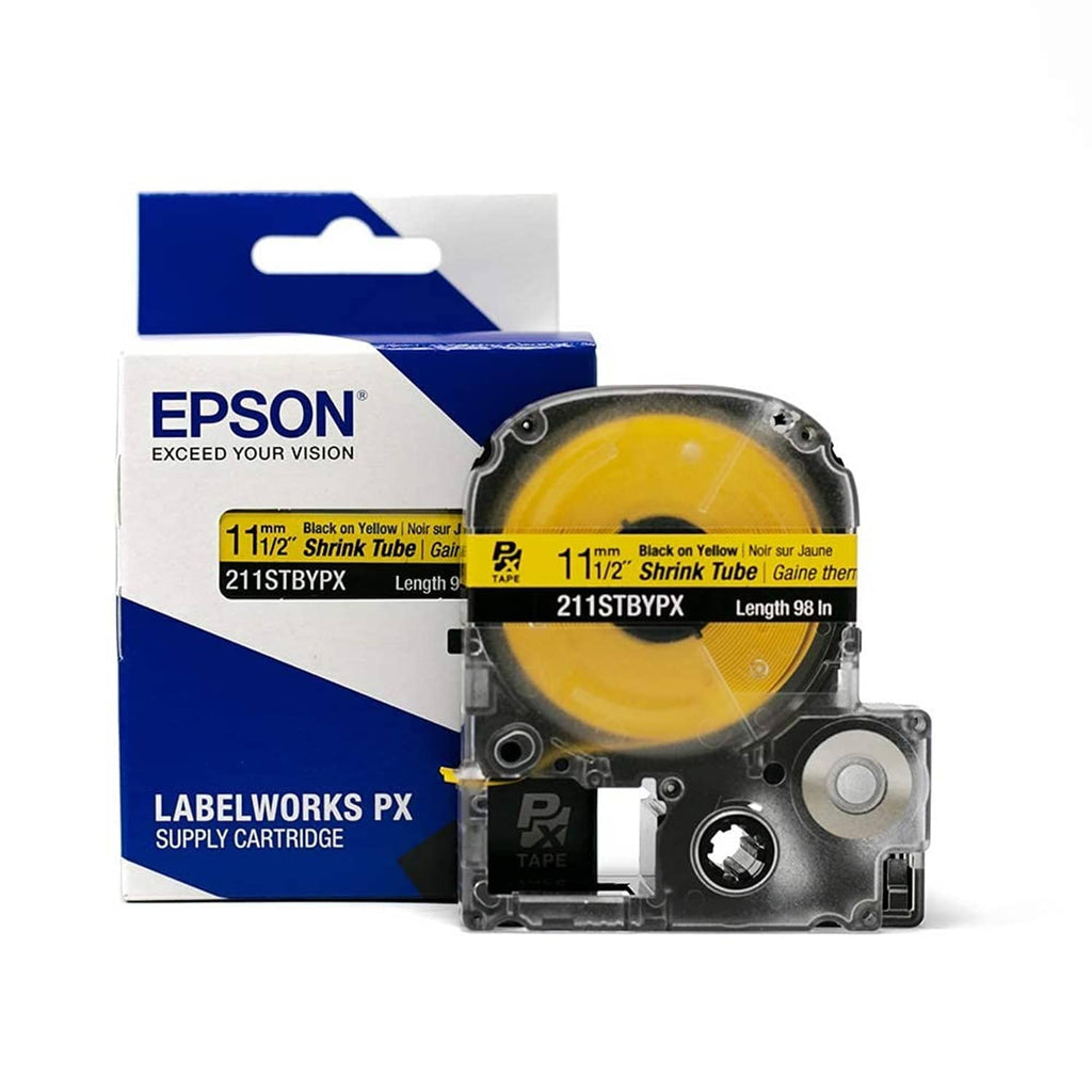 Epson LabelWorks heat shrink tube tape cartridge, black ink on yellow, 11mm