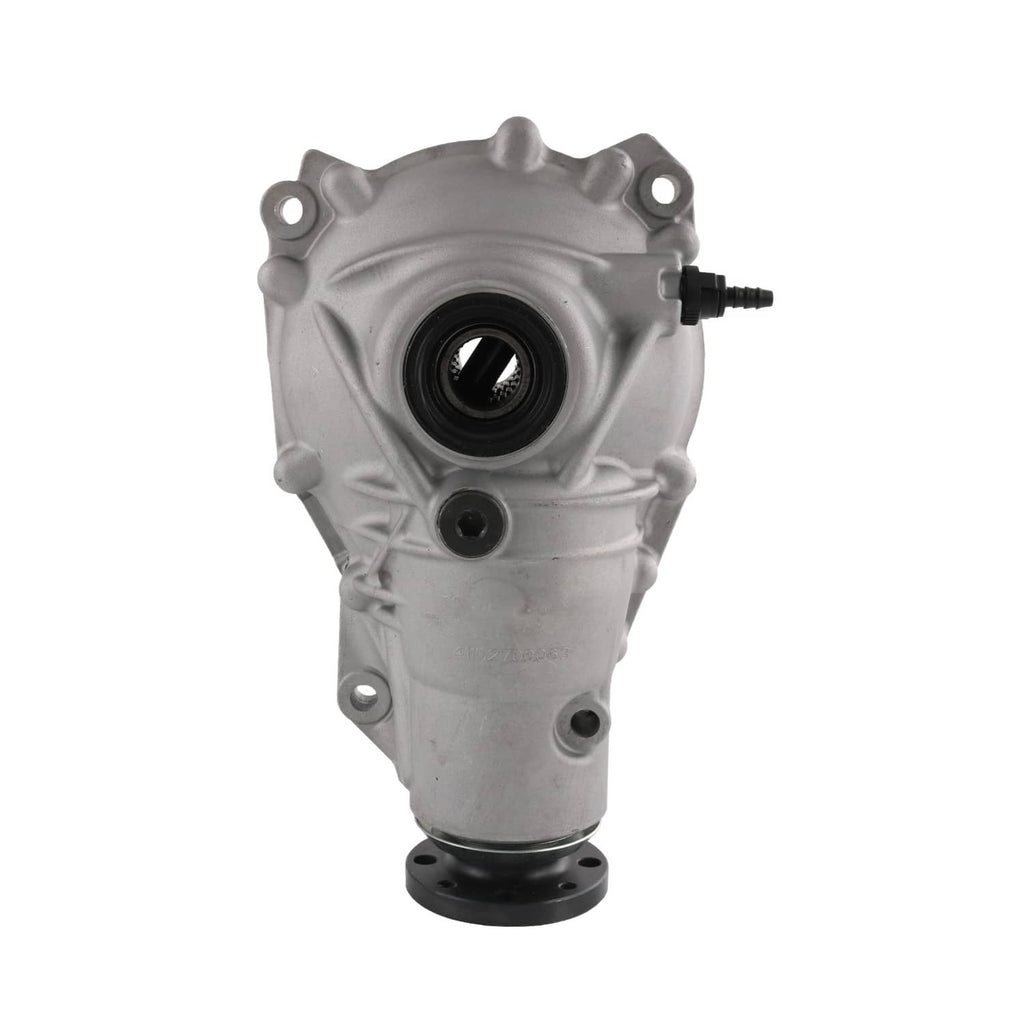 Front axle differential carrier with round front housing opening and side hose fitting