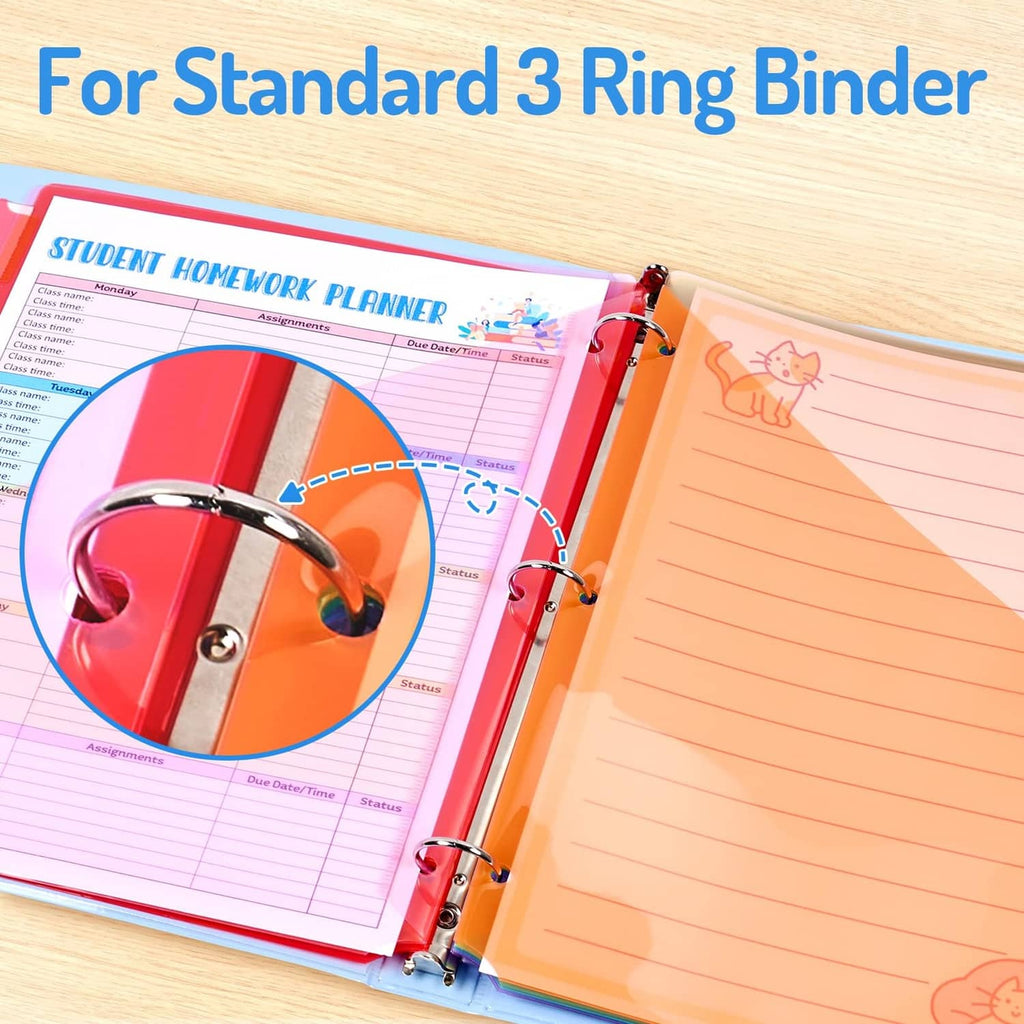 Plastic divider for standard 3-ring binder with pocket and page slots