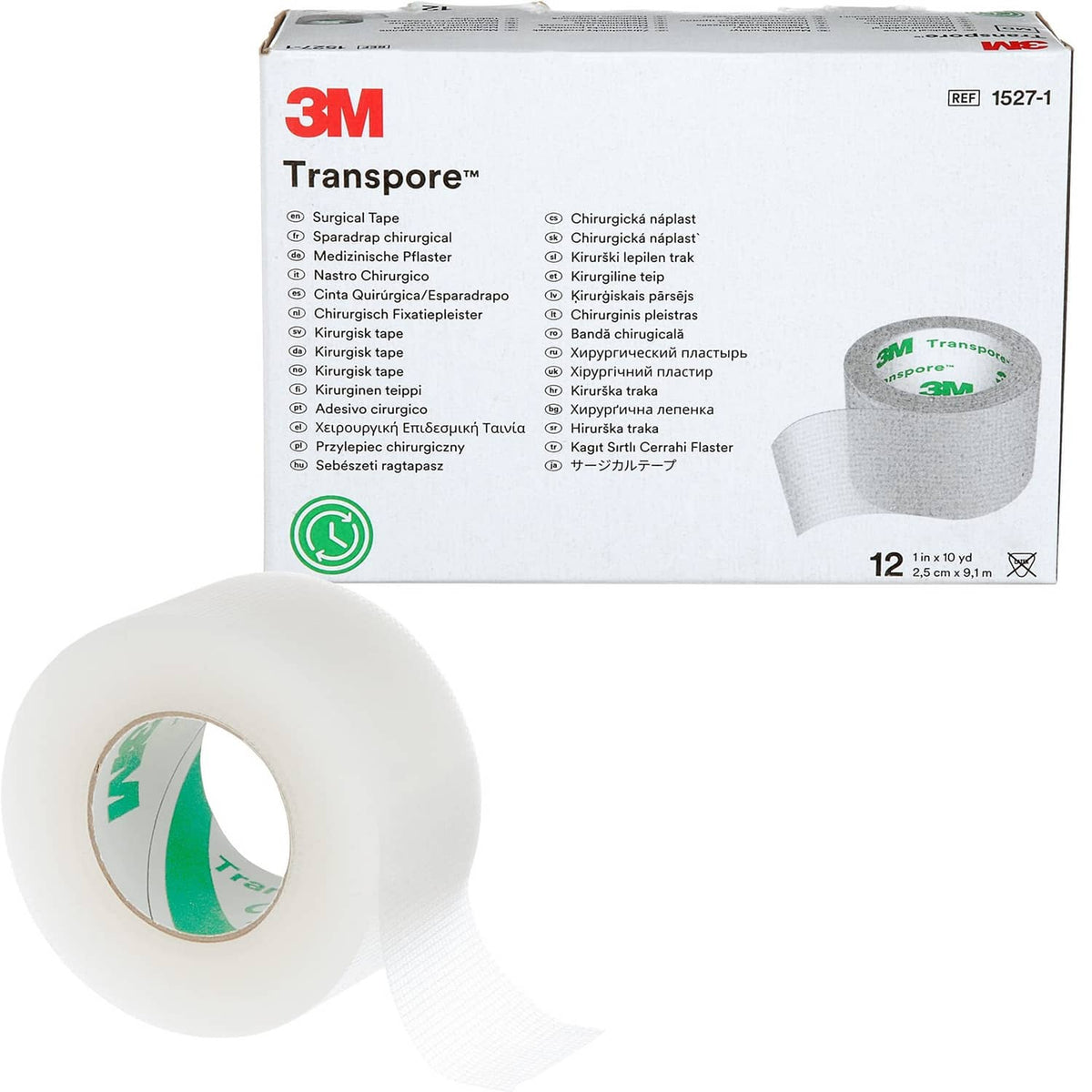 RivetOak 3M™ Transpore™ Surgical Tape 1527-1, 1 inch 1" x 10 yd (2.5cm x 9.1m), clear