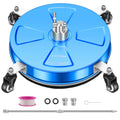 Pressure washer surface cleaner, 16-inch blue round head with stainless nozzles and wheels