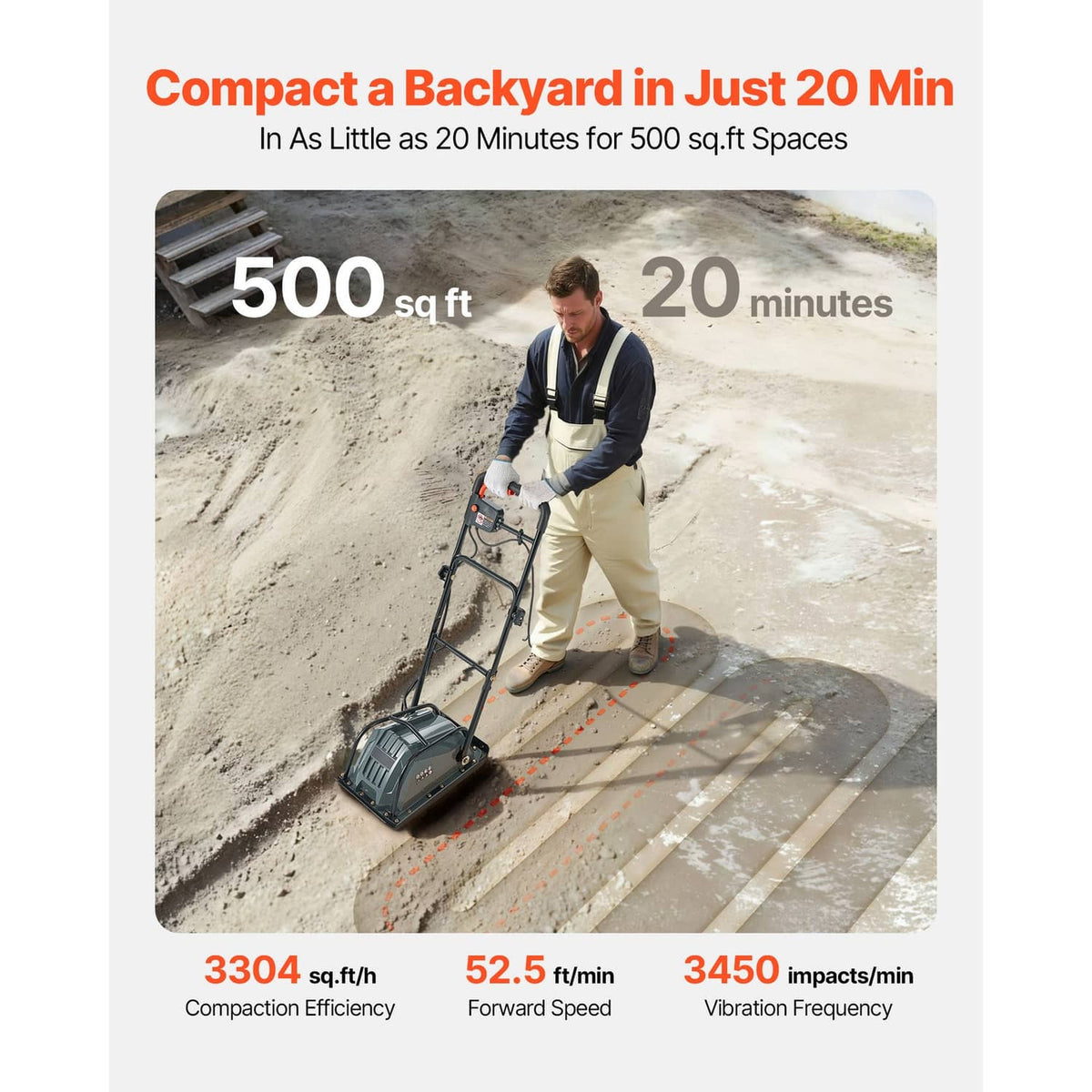 Uimoso electric plate compactor on ground, angled view of compacting plate, dark gray