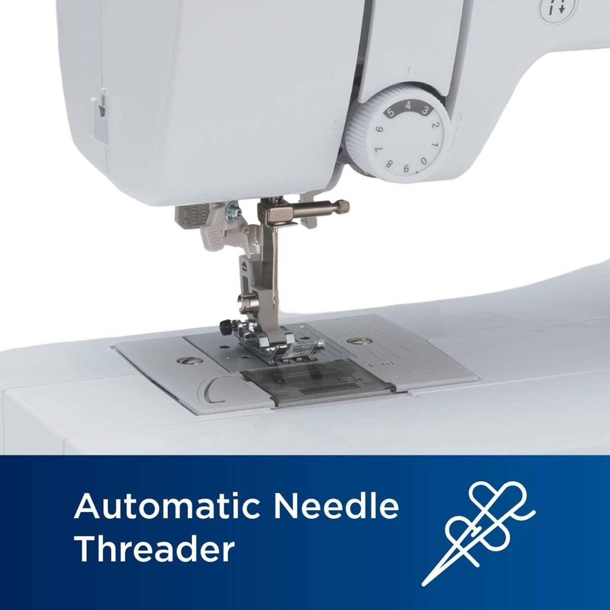 Sewing needle area with automatic needle threader