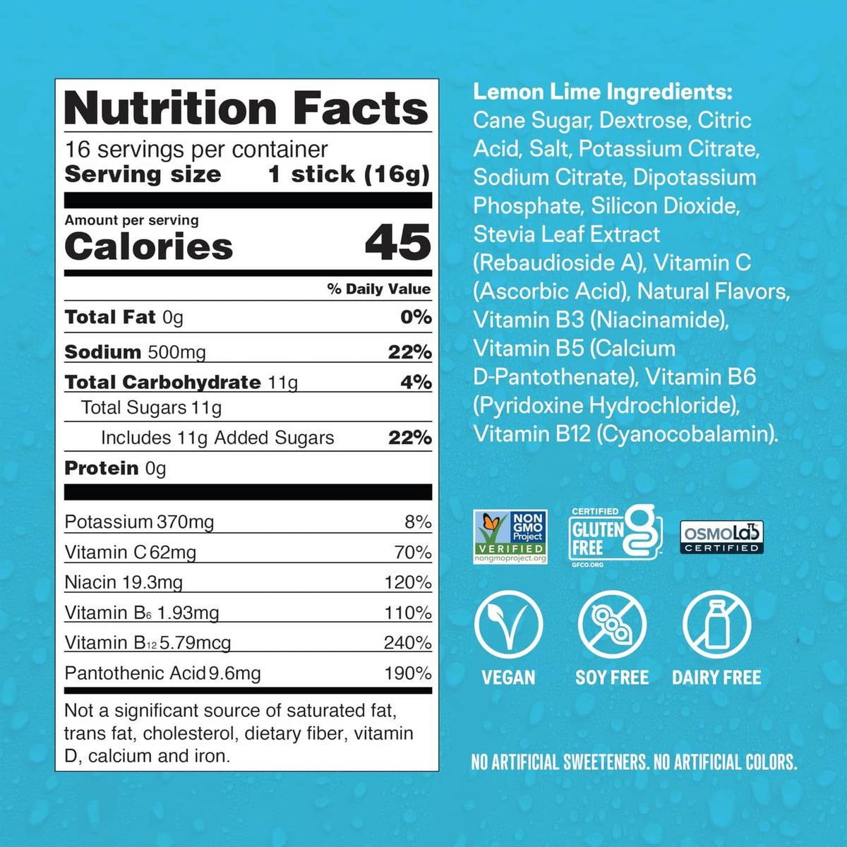 Nutrition Facts panel for Lemon Lime Hydration Multiplier electrolyte drink mix