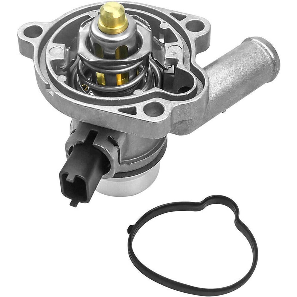 Thermostat housing assembly with internal spring, sensor port, and rubber gasket