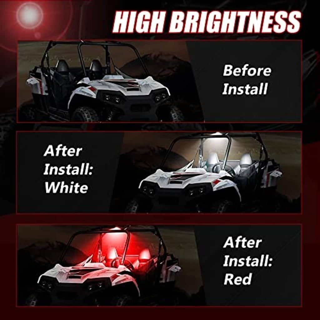LED UTV doom light showing bright white and red glow on the vehicle