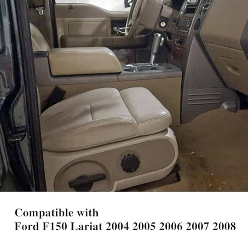 Beige leather bottom seat cover replacement shown installed on car seat cushion