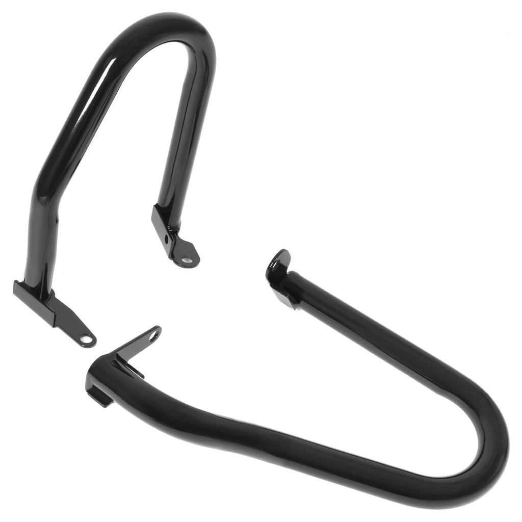 Black engine guard crash bar set with curved tubes and bracket plates
