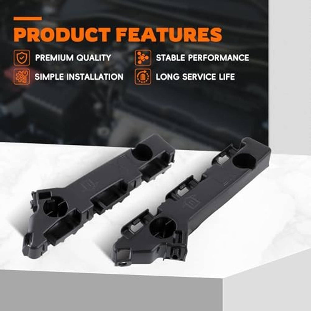 Two black front bumper cover support brackets with circular mounting holes
