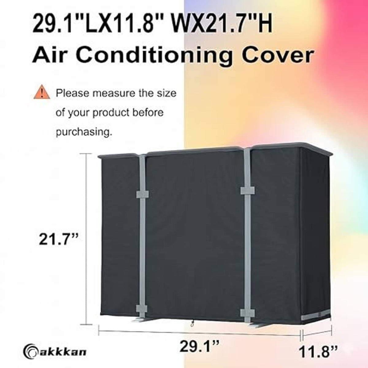 Mini split air conditioner cover in dark fabric with four corner straps, rectangular box.