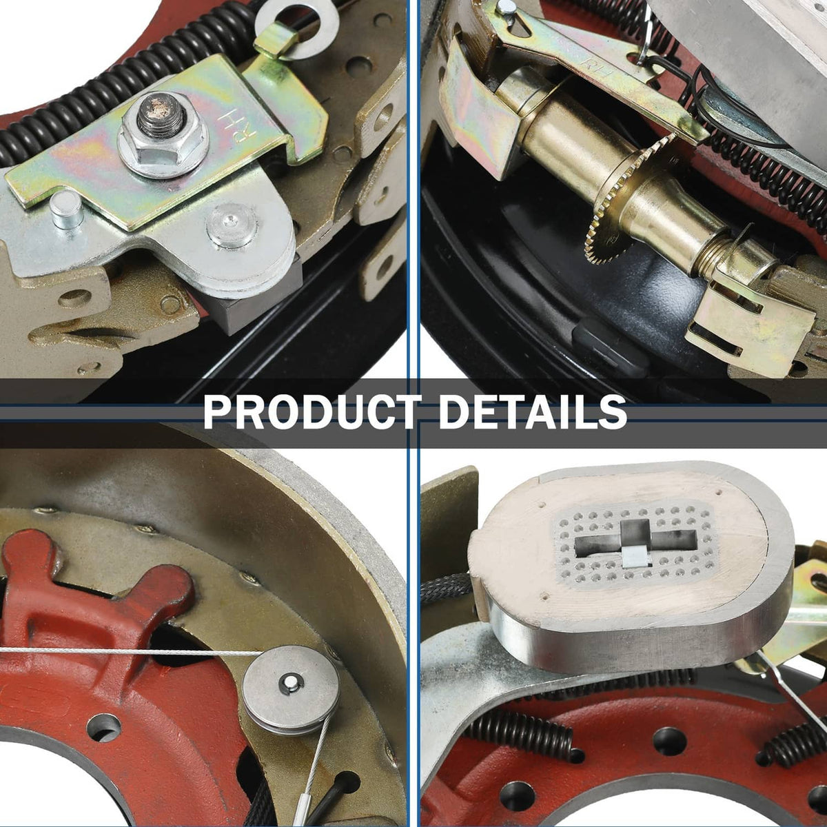 Trailer brake backing plate component detail, actuator, springs, and wiring connection