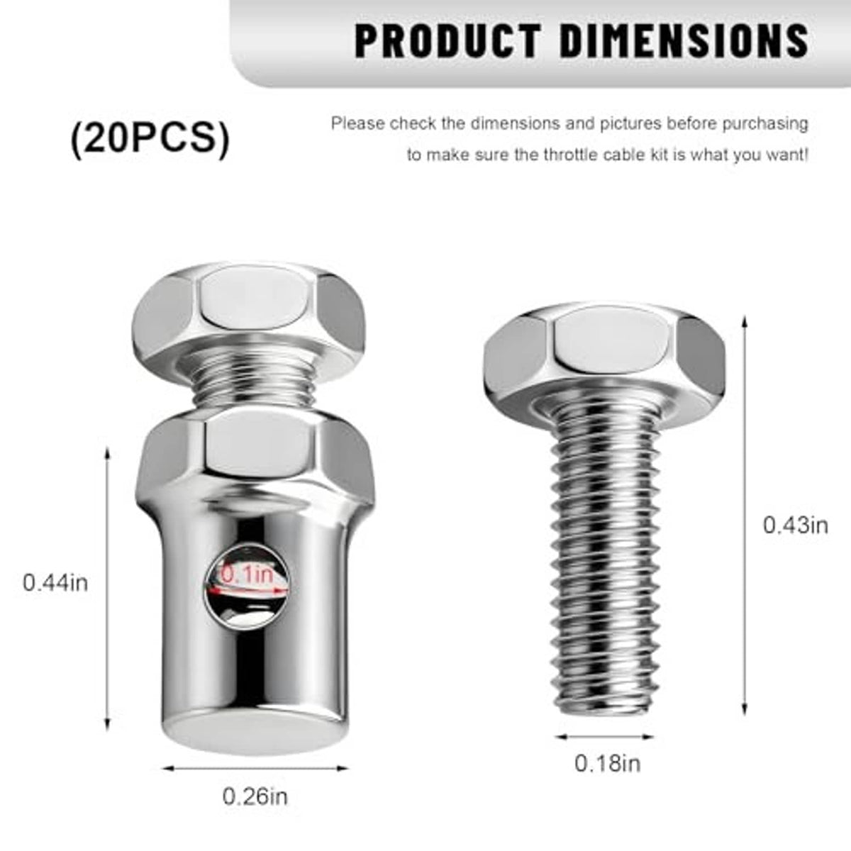 Stainless steel throttle cable stop clamp ends with threaded section and 1/8" size