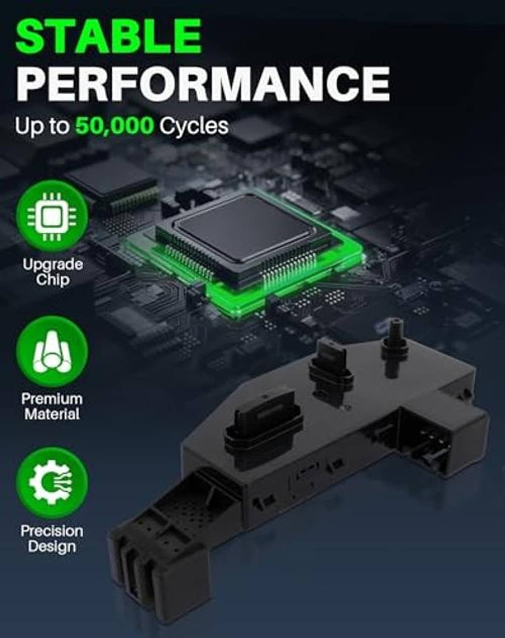 Seat control switch module with circuit-board style components and green performance lines