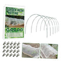 Garden mesh netting kit with hoop frame and clips, shown in retail pouch.