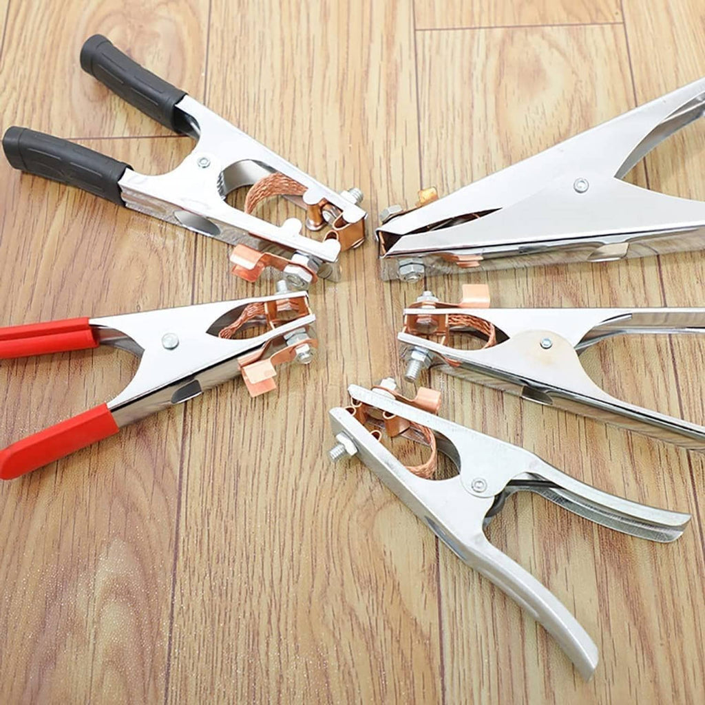 Grounding cable clamp pair with copper braid and black insulated handles