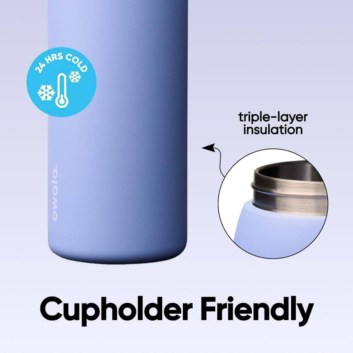 Owala FreeSip insulated bottle with triple-layer insulation, blue, cupholder-friendly
