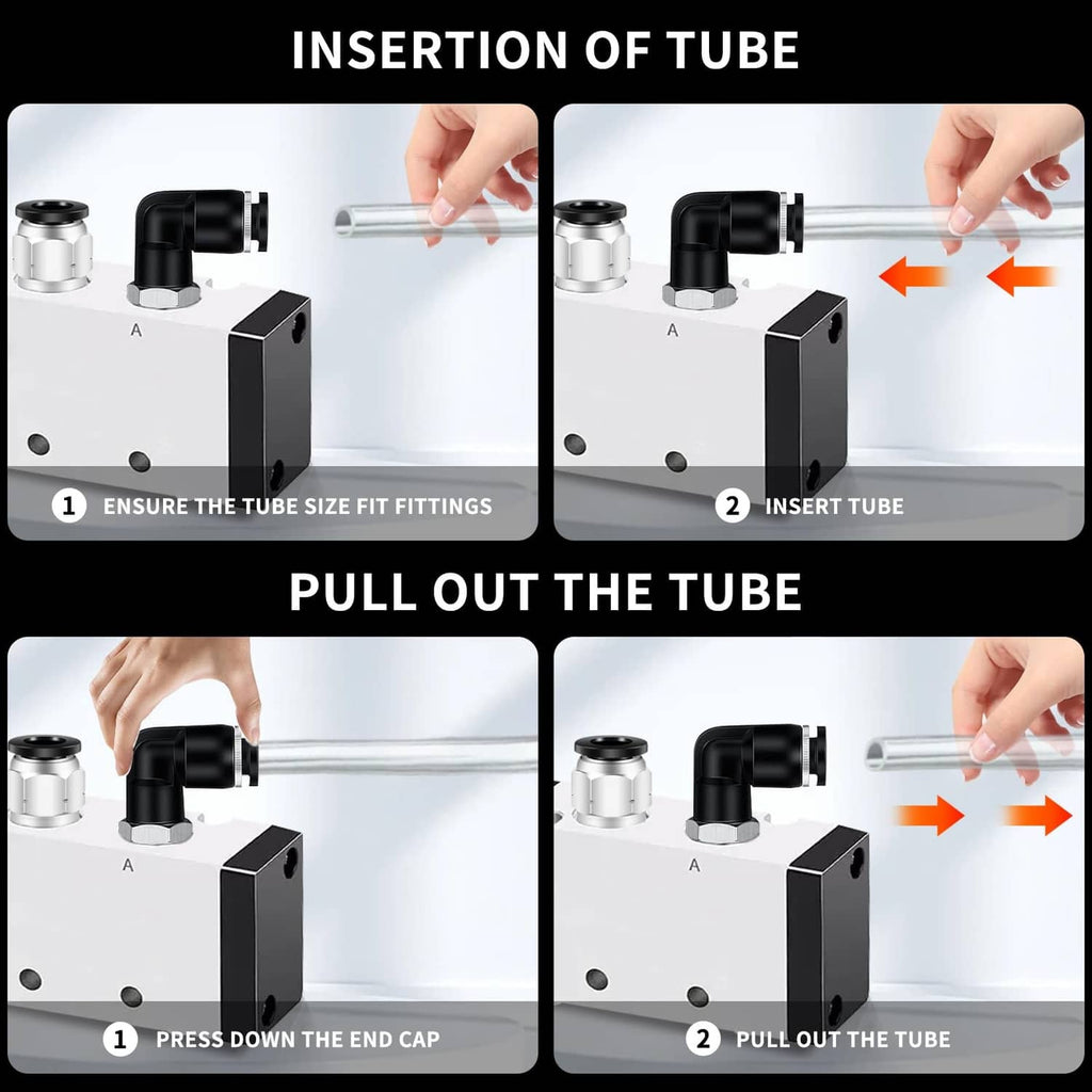 Push-to-connect tube fitting showing tube insertion and pull-out release