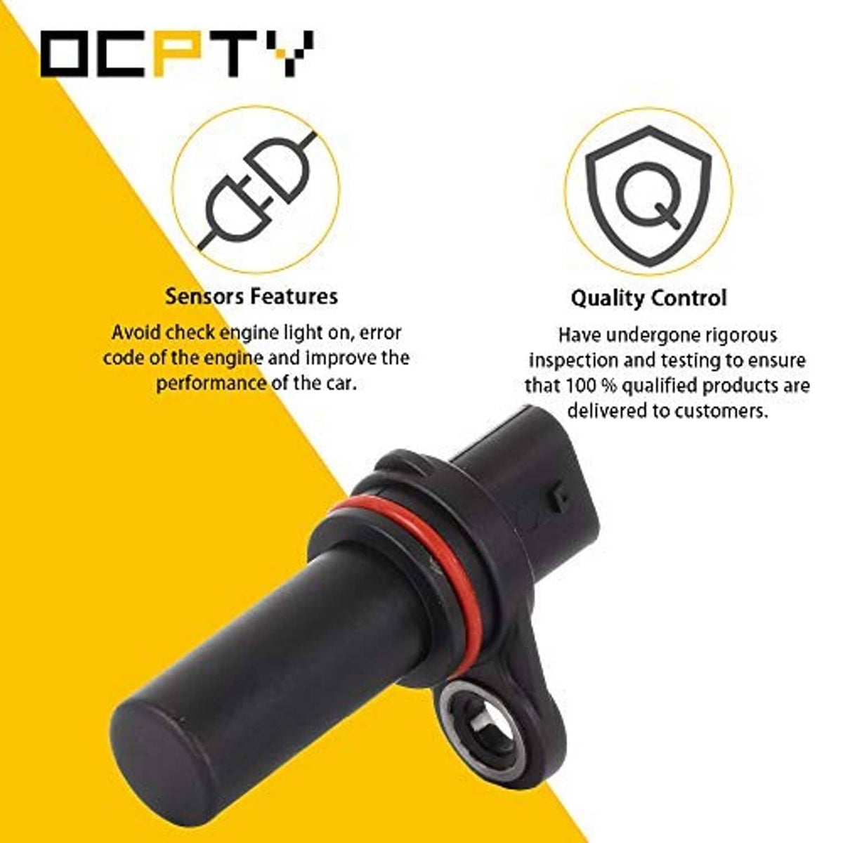 Crankshaft position sensor with red seal ring, black mounting eyelet, long sensor body