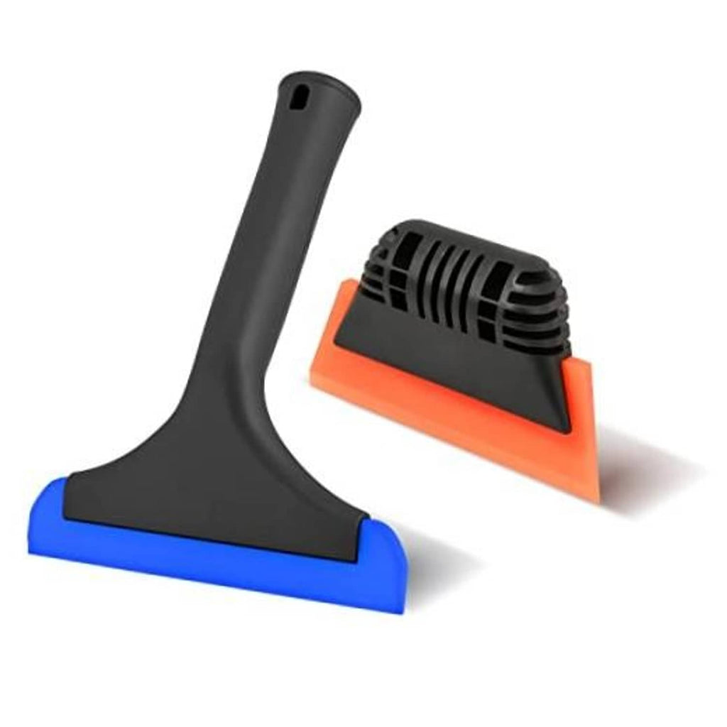Small silicone window squeegee with black handle and blue rubber blade