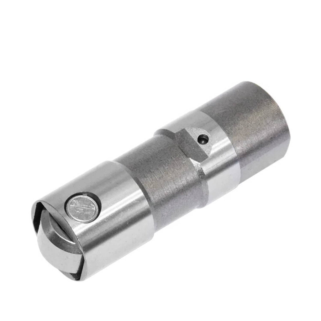 Metal camshaft lifter with roller end and side oil hole