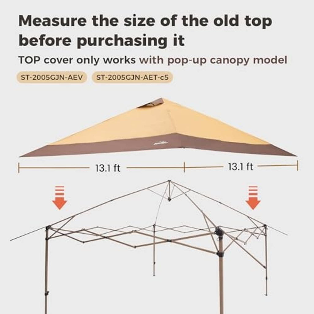 Khaki canopy replacement top cover with center peak and 13.1 ft dimensions