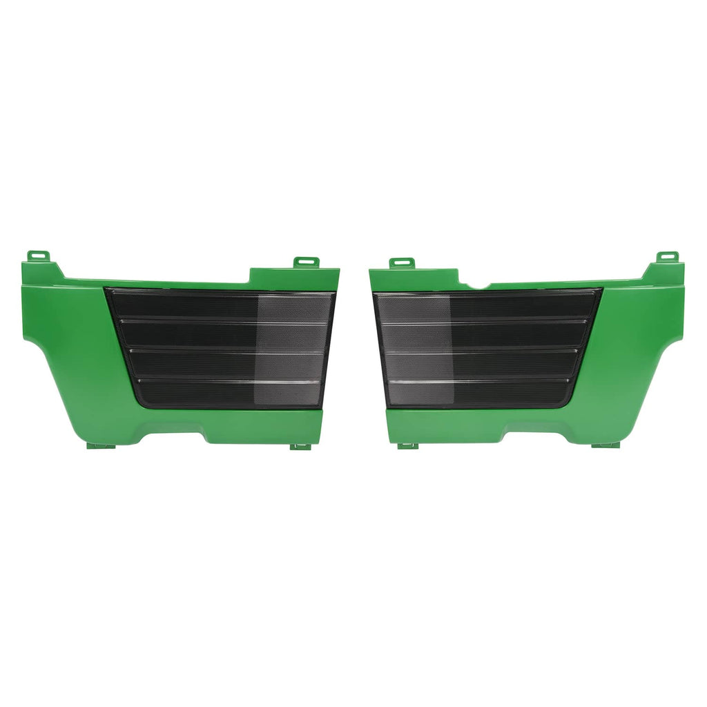 Green left and right side panel screens with black mesh grilles