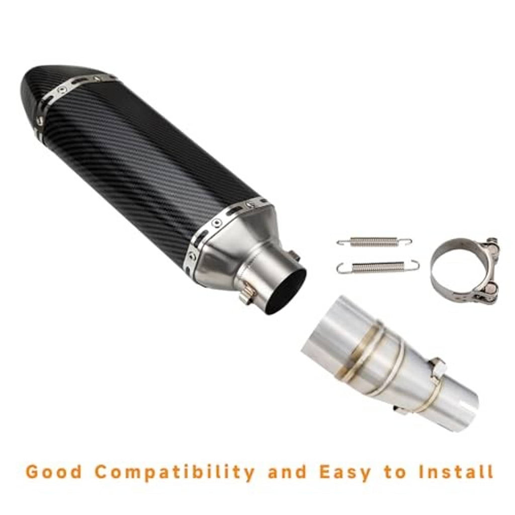 Motorcycle exhaust adapter pipe with carbon-fiber body, clamp ring, and springs
