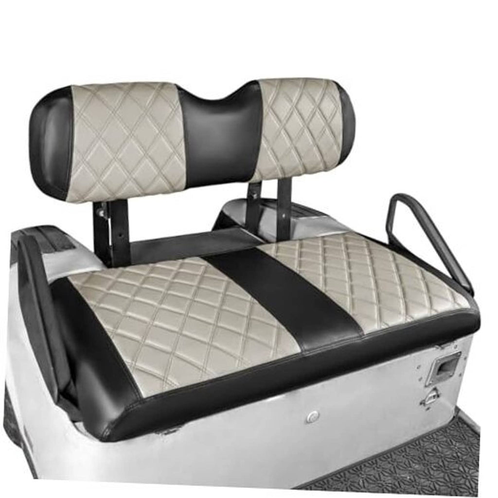 Golf cart seat cover kit with oyster-gray diamond quilt and black center panels
