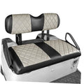 Golf cart seat cover kit with oyster-gray diamond quilt and black center panels