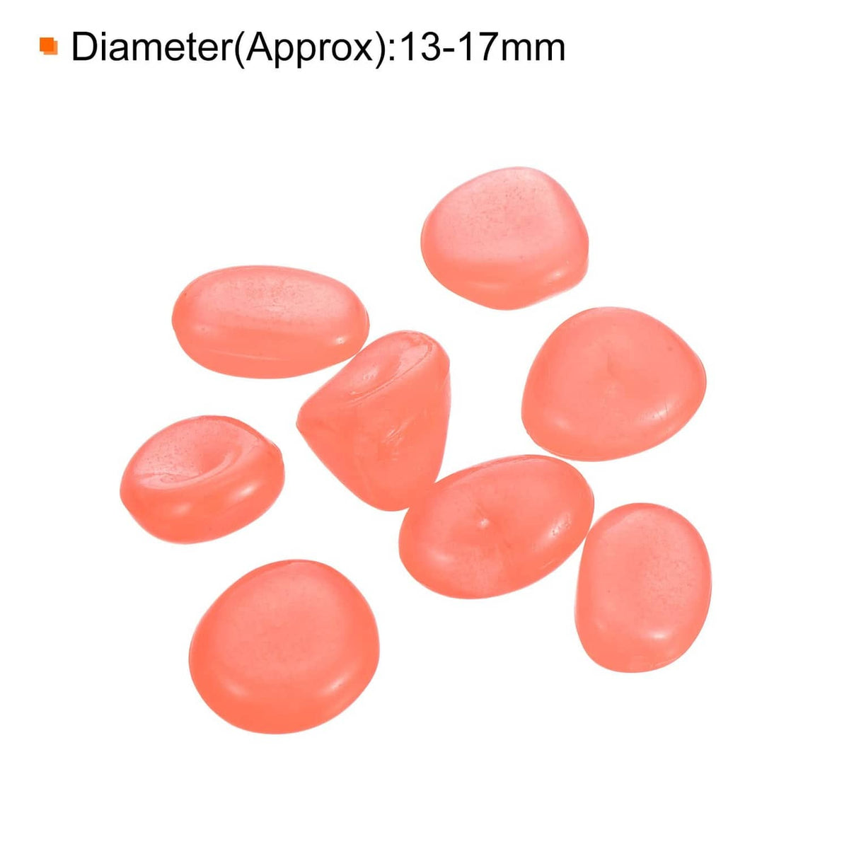 Orange glow rock pebbles, 13–17mm oval pieces, smooth resin texture