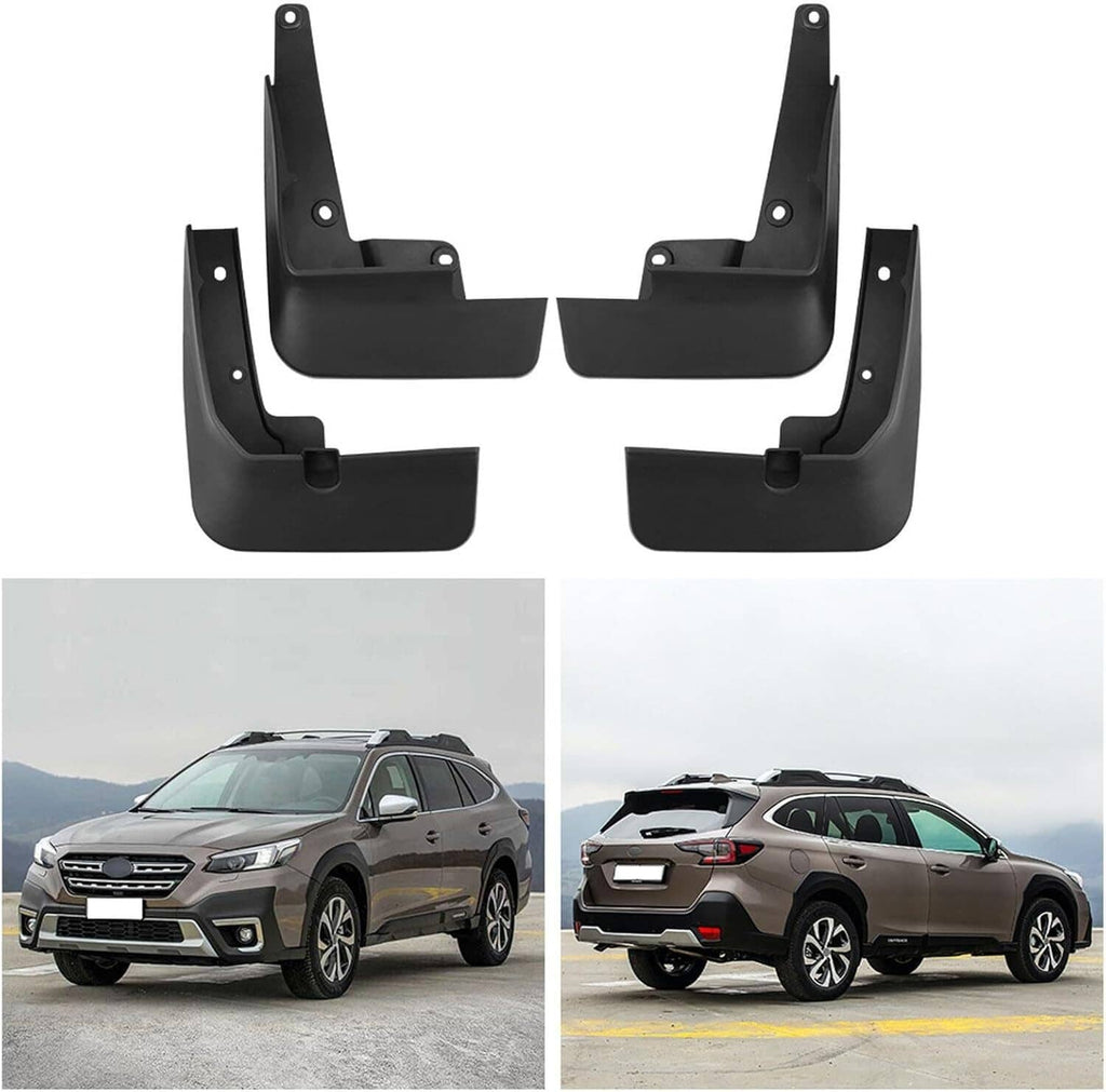 Black mud flaps set with four pieces; contoured splash guards and top attachment points.
