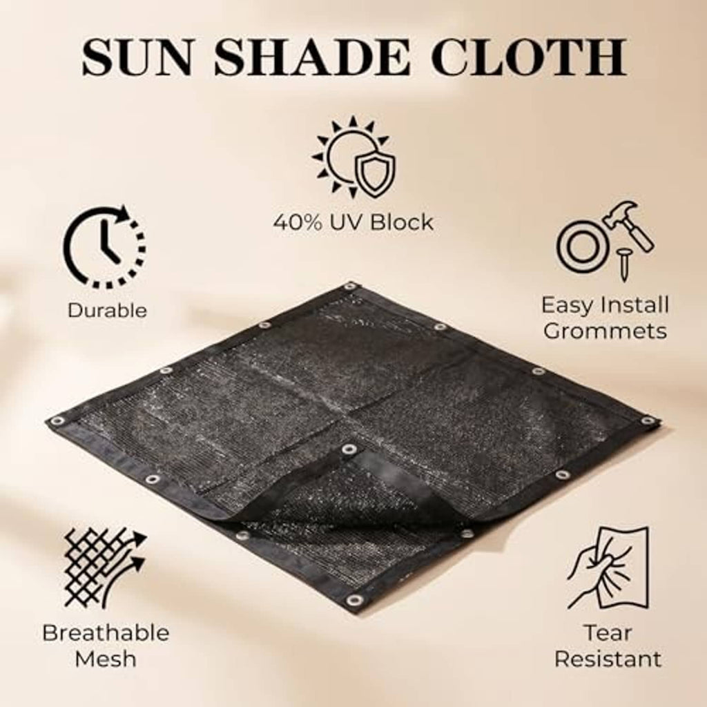 Square dark gray mesh sun shade cloth with reinforced corners and metal grommets