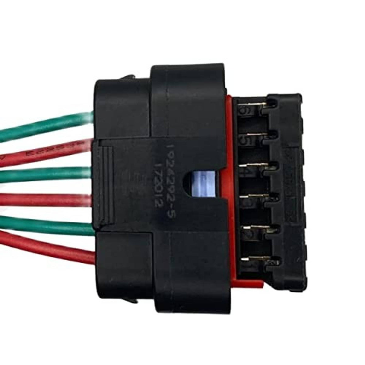 Throttle position sensor wiring harness connector, black housing with three wire leads