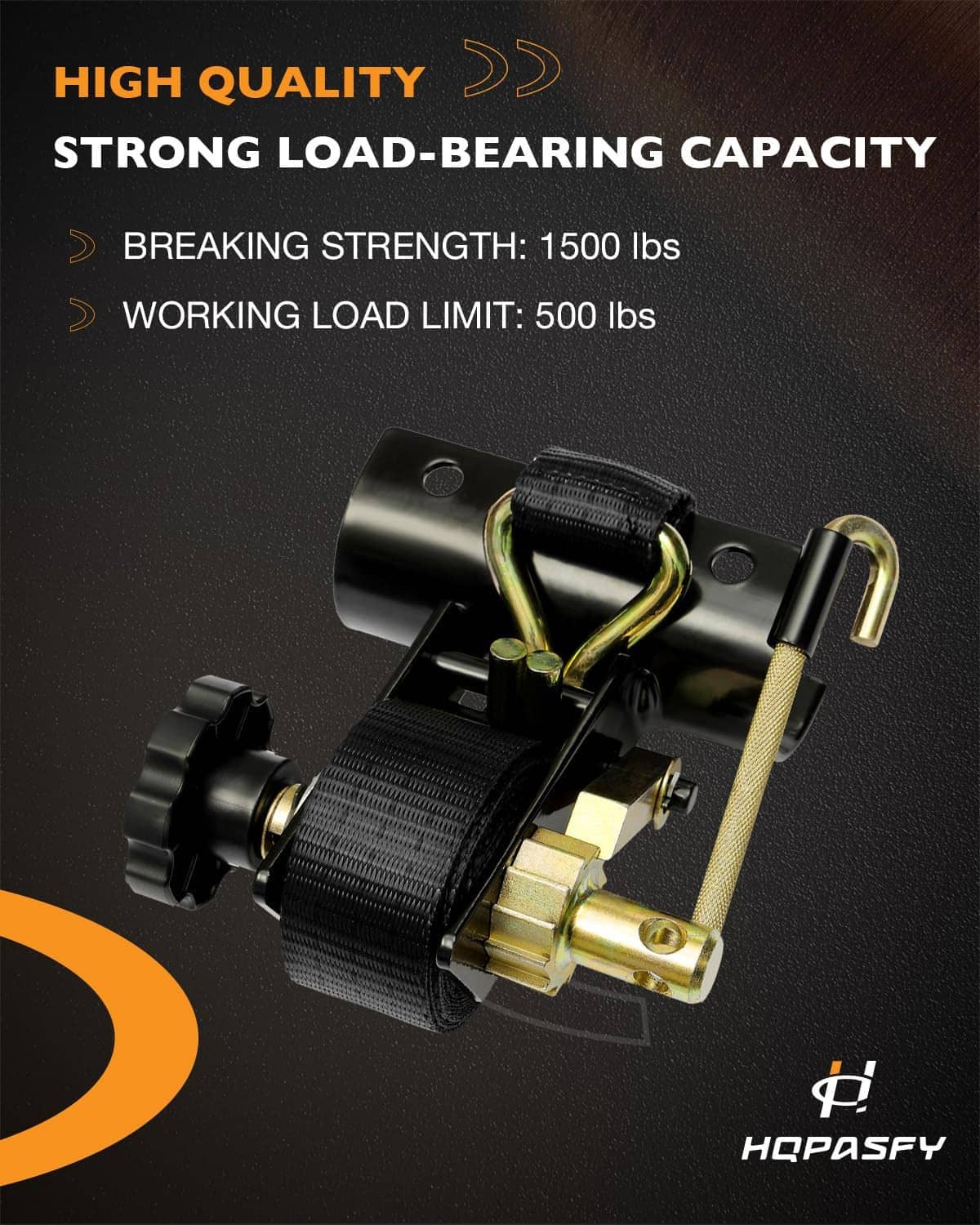 Black ladder rack strap assembly with J-hook and round tube mount