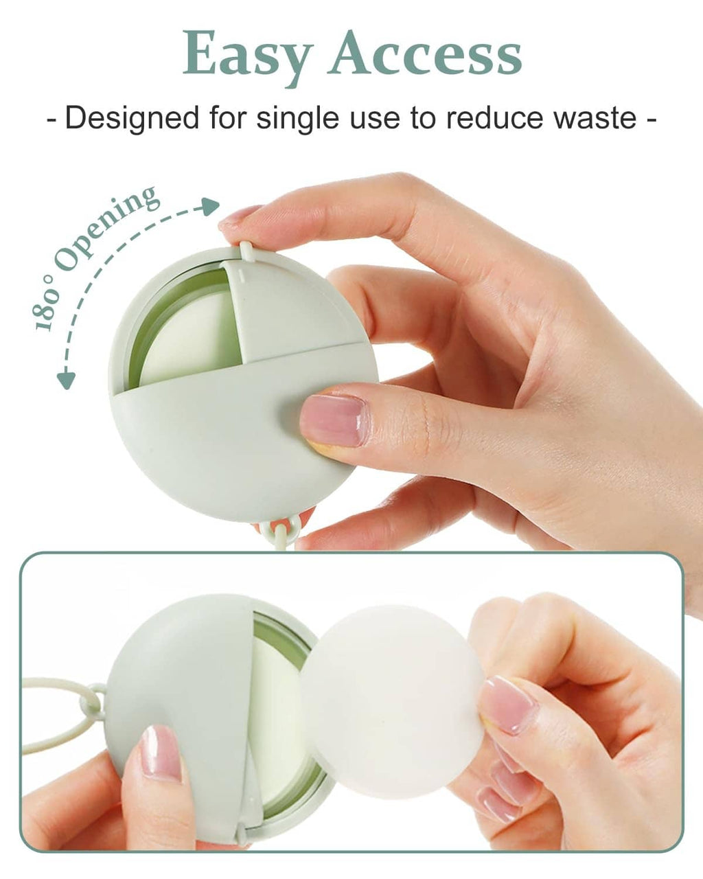 Portable soap sheet case being opened with hands, revealing the inner soap sheet