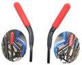 Wheelchair brake handle extensions with red grips and curved black arms