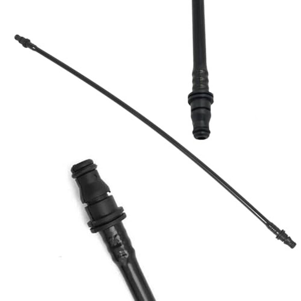 Black coolant hose with attached connector and separate end fitting
