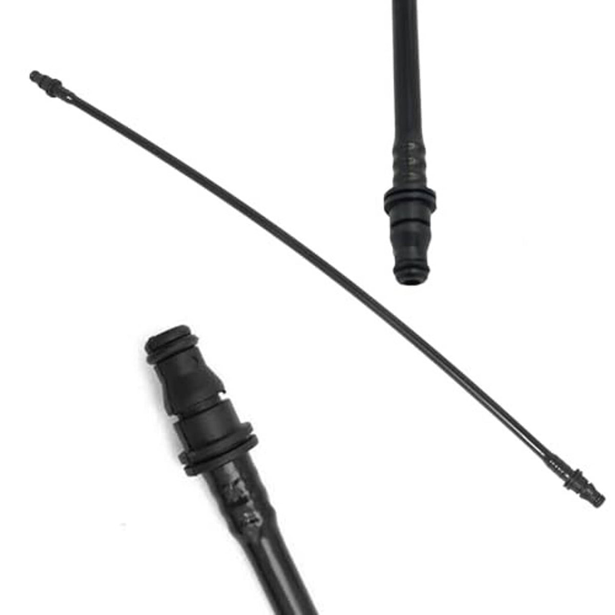 Black coolant hose with attached connector and separate end fitting