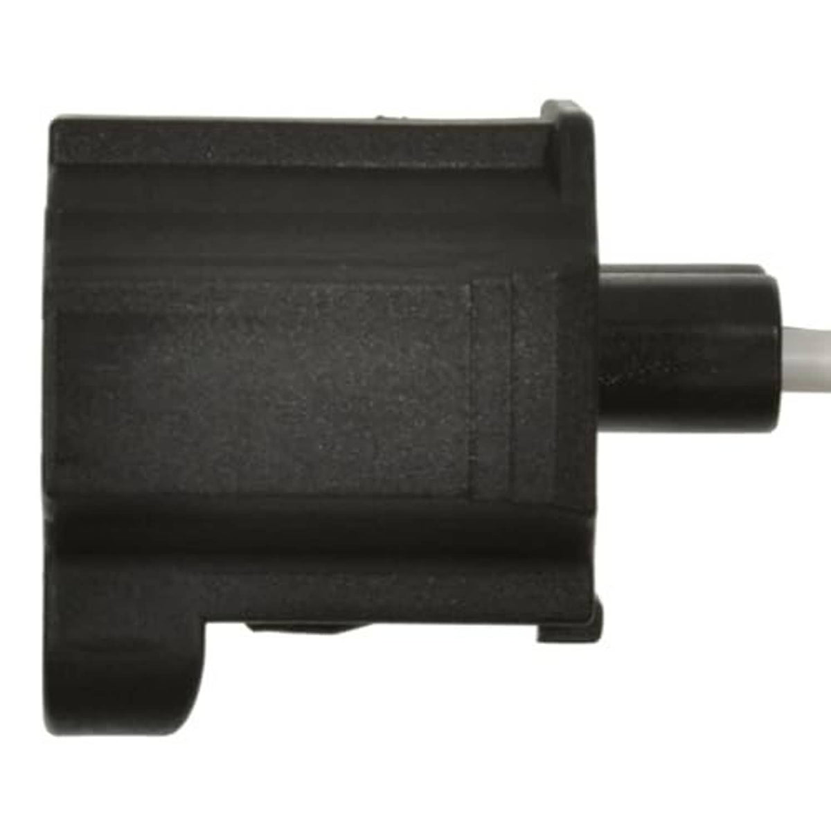 Black plastic connector body with gray wire lead from a 2-pin pigtail