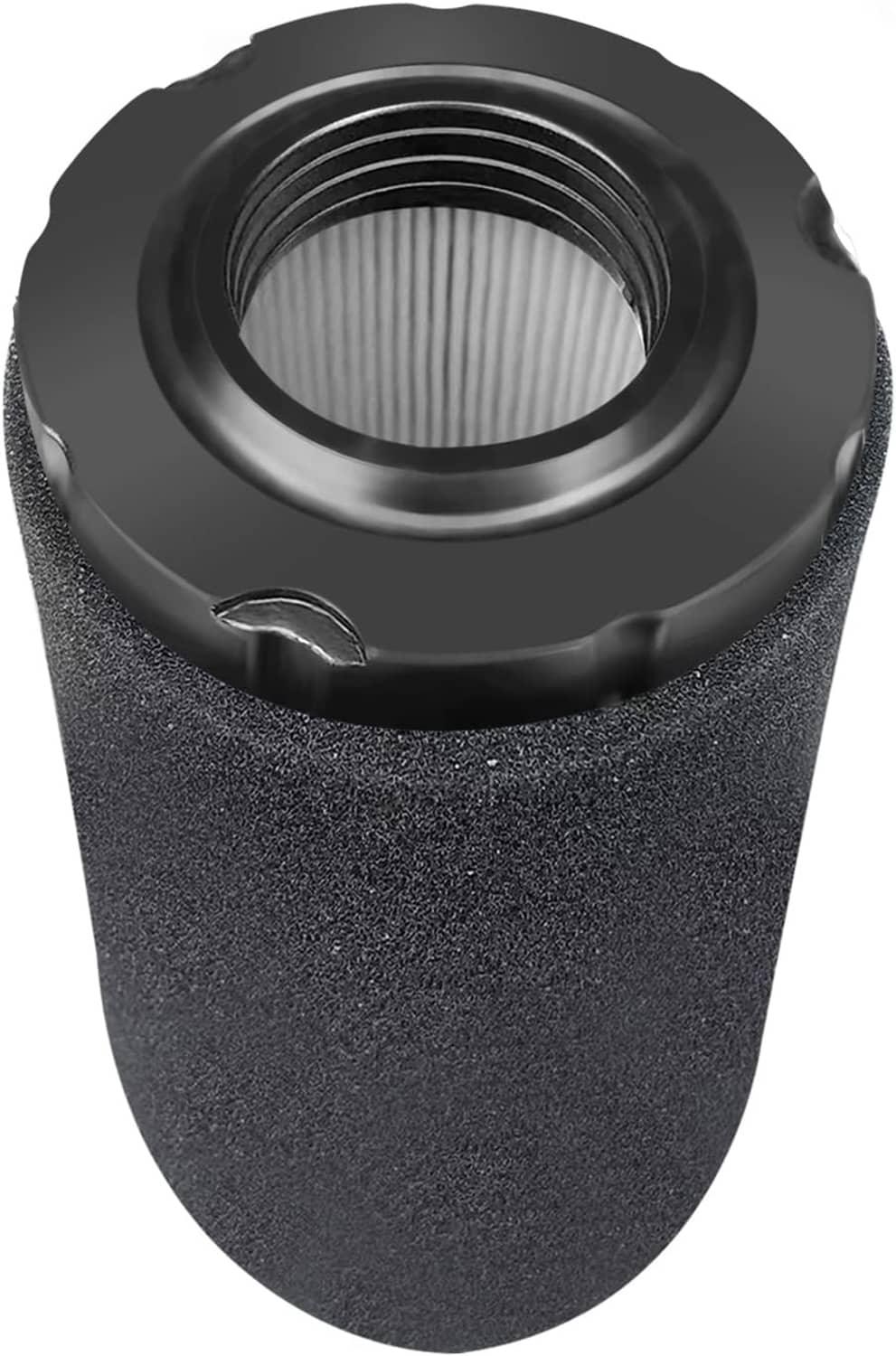 Foam air filter pre-cleaner top view with threaded inlet ring