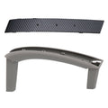 Gray door pull handle with carbon fiber trim panel and mounting holes