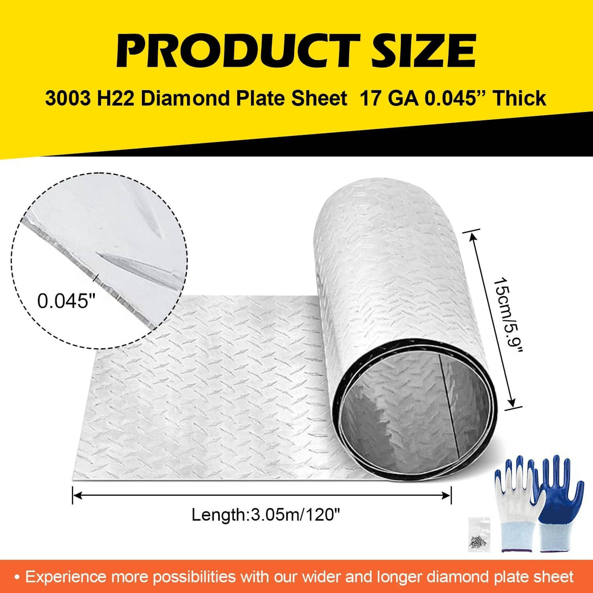 Silver diamond plate aluminum sheet roll and sheet section with raised diamond pattern