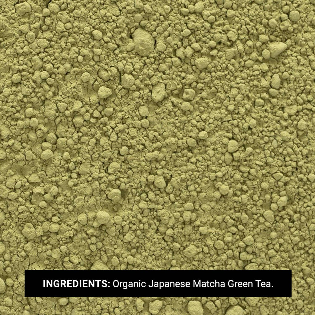 Ground matcha green tea powder, finely textured close-up