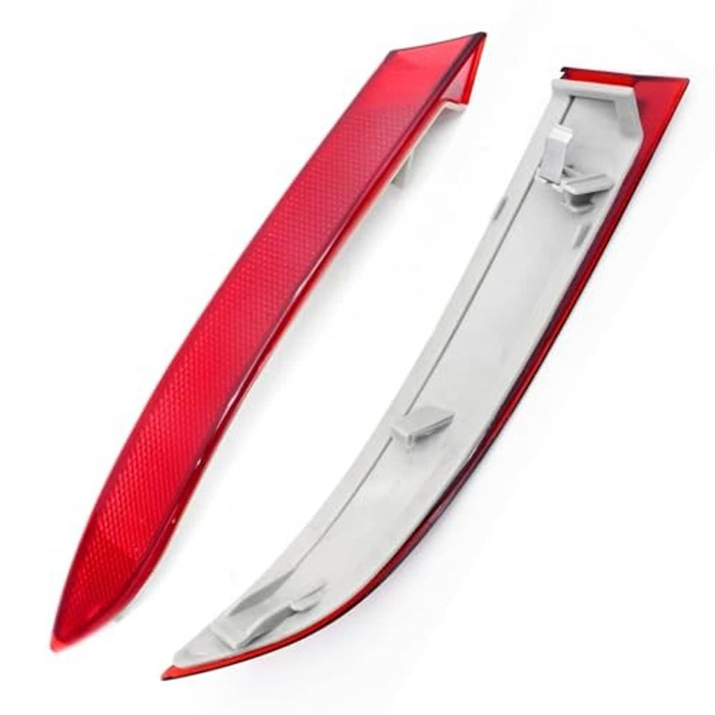 Pair of red rear bumper reflector lenses with white mounting bracket and backing