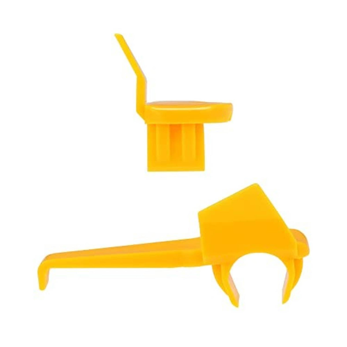 Yellow plastic tire changer demount head inserts with clip-style fork and curved bar