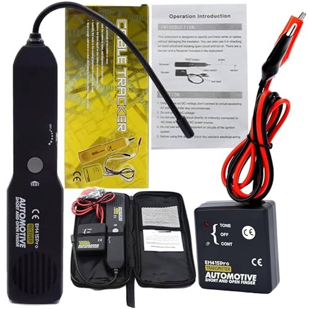 Wire finder tester kit with long probe, receiver unit, and red/black connecting cords
