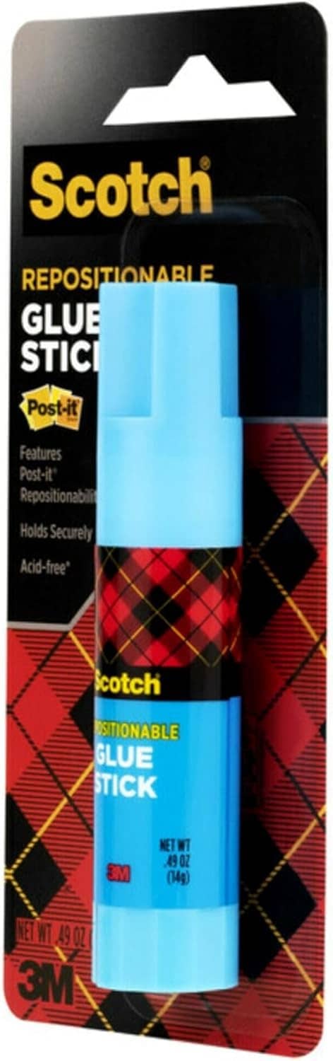 Scotch repositionable glue stick in blister pack with red plaid backing