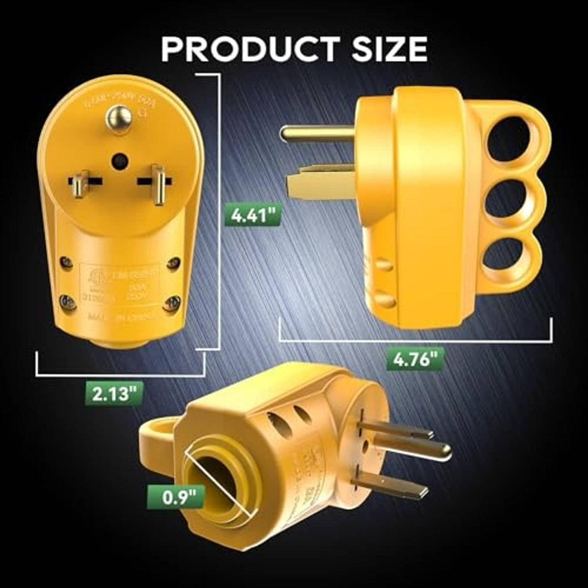 Yellow welder replacement plug with side prongs and front contact holes