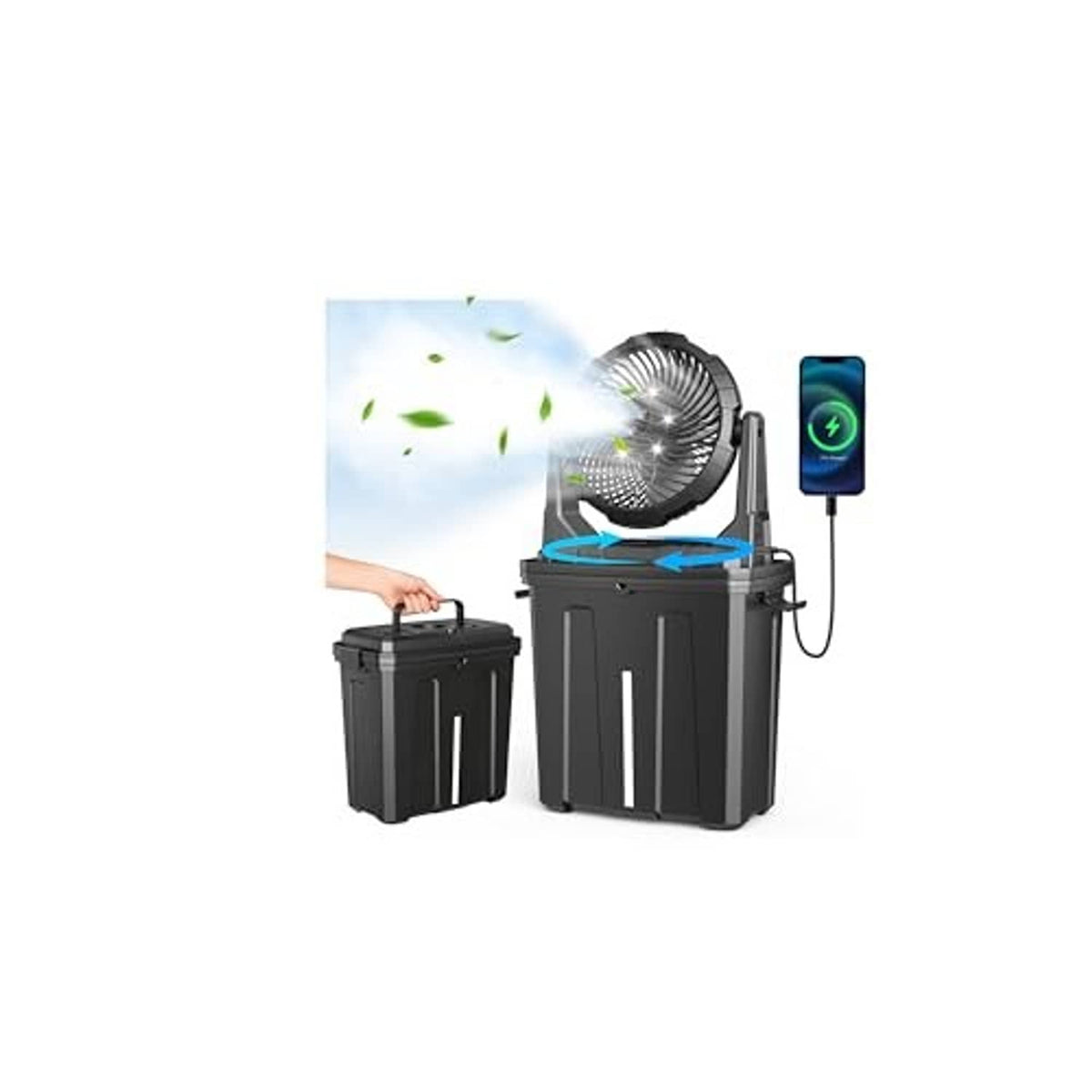 Black misting fan with mist spray and side control display