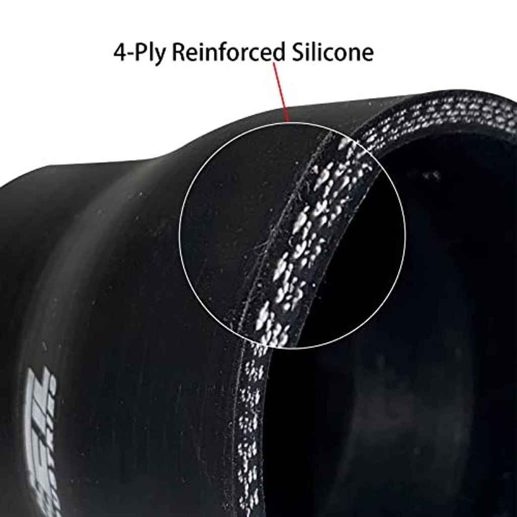 Black reinforced silicone coupler, close-up of textured inner braid at seam
